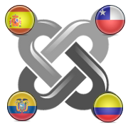 Logo de Joomla! con las banderas de España, Chile, Colombia y Ecuador