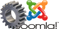 Rueda dentada junto al logo de Joomla! que representa la actualización de este último